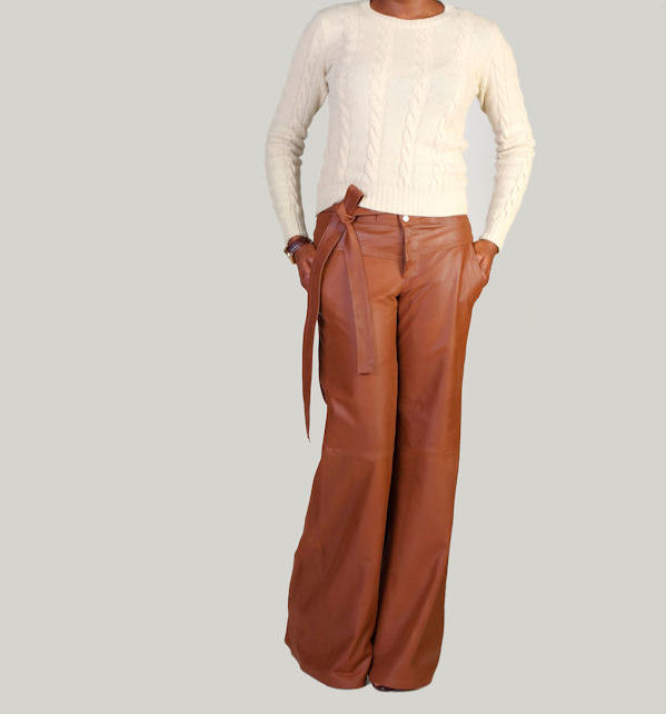 The "faye" Highwaisted Wideleg Leather Trousers